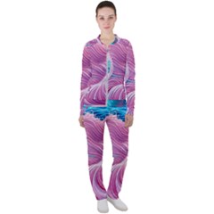 Pink Water Waves Casual Jacket And Pants Set by GardenOfOphir