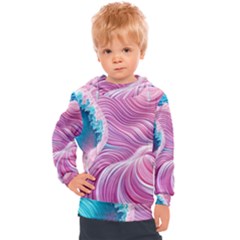 Pink Water Waves Kids  Hooded Pullover by GardenOfOphir