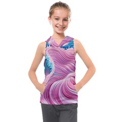 Pink Water Waves Kids  Sleeveless Hoodie by GardenOfOphir