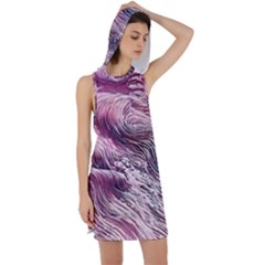 Abstract Pink Ocean Waves Racer Back Hoodie Dress by GardenOfOphir