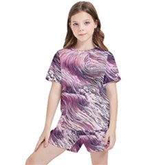 Abstract Pink Ocean Waves Kids  Tee And Sports Shorts Set by GardenOfOphir