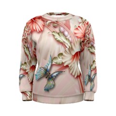 Glory Floral Exotic Butterfly Exquisite Fancy Pink Flowers Women s Sweatshirt