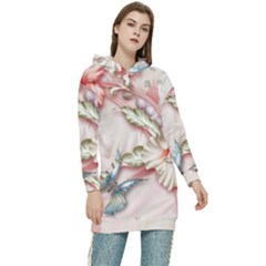 Glory Floral Exotic Butterfly Exquisite Fancy Pink Flowers Women s Long Oversized Pullover Hoodie