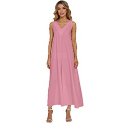 Flamingo Pink	 - 	v-neck Sleeveless Loose Fit Overalls by ColorfulDresses