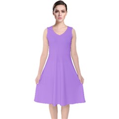 Floral Purple	 - 	v-neck Midi Sleeveless Dress by ColorfulDresses