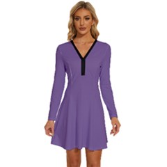 Chive Blossom Purple	 - 	long Sleeve Deep V Mini Dress by ColorfulDresses