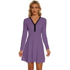 China Violet Purple	 - 	long Sleeve Deep V Mini Dress