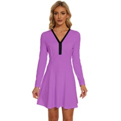 French Mauve Purple	 - 	long Sleeve Deep V Mini Dress by ColorfulDresses