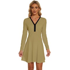 Greenish Hazelnut	 - 	long Sleeve Deep V Mini Dress by ColorfulDresses