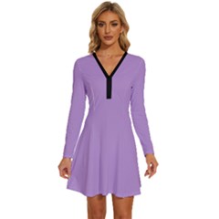 Periwinkle Purple	 - 	long Sleeve Deep V Mini Dress by ColorfulDresses