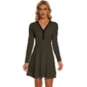 Dark Olive Drab	 - 	Long Sleeve Deep V Mini Dress View1