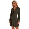 Dark Olive Drab	 - 	Long Sleeve Deep V Mini Dress View2