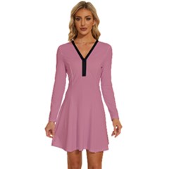 Shimmering Blush Pink	 - 	long Sleeve Deep V Mini Dress by ColorfulDresses