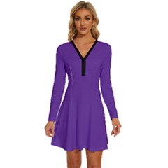 Rebecca Purple	 - 	long Sleeve Deep V Mini Dress by ColorfulDresses