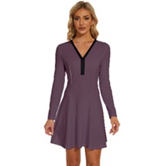 Plum Wine	 - 	long Sleeve Deep V Mini Dress