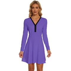 Purple Sage Bush	 - 	long Sleeve Deep V Mini Dress by ColorfulDresses