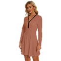 Soft Brown	 - 	Long Sleeve Deep V Mini Dress View2