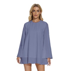 Lavender Violet Purple	 - 	round Neck Long Sleeve Bohemian Style Chiffon Mini Dress