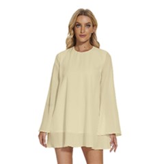 Lemon Meringue Yellow	 - 	round Neck Long Sleeve Bohemian Style Chiffon Mini Dress