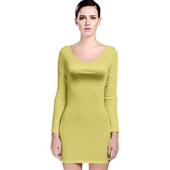 Straw Yellow	 - 	long Sleeve Velvet Bodycon Dress by ColorfulDresses