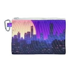 The Sun Night Music The City Background 80s 80 s Synth Canvas Cosmetic Bag (large) by Jancukart