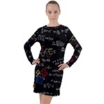 Black Background With Text Overlay Mathematics Formula Board Long Sleeve Hoodie Dress