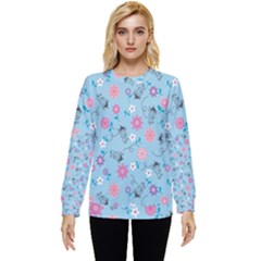 Pink And Blue Floral Wallpaper Hidden Pocket Sweatshirt