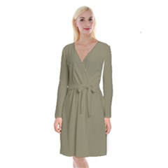 Army Brown	 - 	long Sleeve Velvet Front Wrap Dress