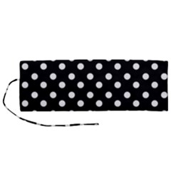 Black And White Polka Dots Roll Up Canvas Pencil Holder (m) by GardenOfOphir