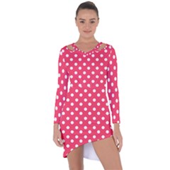 Hot Pink Polka Dots Asymmetric Cut-out Shift Dress by GardenOfOphir