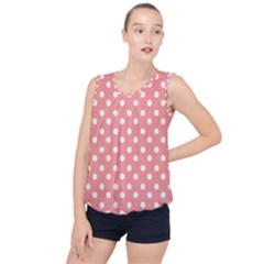 Coral And White Polka Dots Bubble Hem Chiffon Tank Top by GardenOfOphir