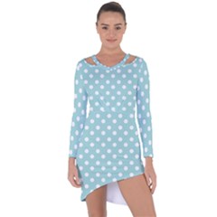 Blue And White Polka Dots Asymmetric Cut-out Shift Dress by GardenOfOphir