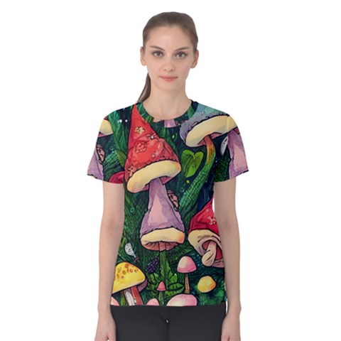 Sacred Mushrooms For Necromancy Women s Cotton Tee by GardenOfOphir