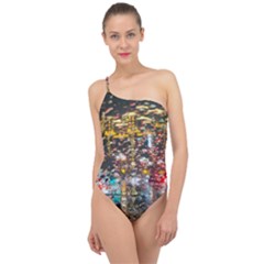 Water Droplets Classic One Shoulder Swimsuit by artworkshop