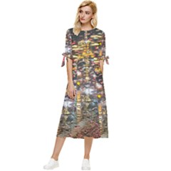 Water Droplets Bow Sleeve Chiffon Midi Dress by artworkshop