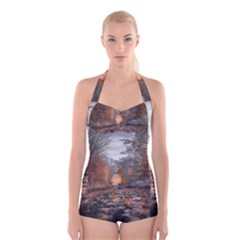 Breathe In Nature Background Boyleg Halter Swimsuit  by artworkshop