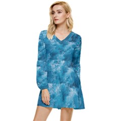 Blue Water Speech Therapy Tiered Long Sleeve Mini Dress by artworkshop