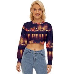 Night Houses River Bokeh Leaves Lightweight Long Sleeve Sweatshirt by Ravend