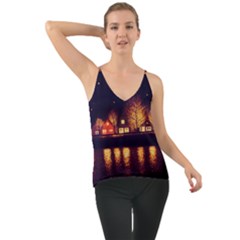 Night Houses River Bokeh Leaves Landscape Nature Chiffon Cami by Ravend