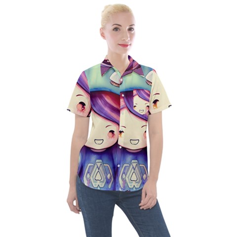 Liberty Cap Sacred Mushroom Charm Women s Short Sleeve Pocket Shirt by GardenOfOphir