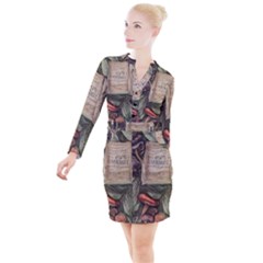 Magic Mushroom Conjure Charm Button Long Sleeve Dress by GardenOfOphir