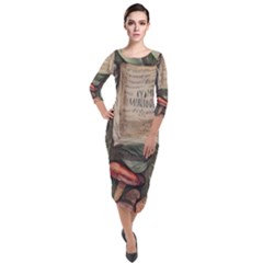 Magic Mushroom Conjure Charm Quarter Sleeve Midi Velour Bodycon Dress by GardenOfOphir