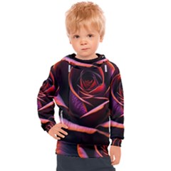 Purple Flower Rose Flower Black Background Kids  Hooded Pullover by Ravend