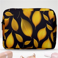 Leaves Foliage Pattern Metallic Gold Background Make Up Pouch (large) by Ravend