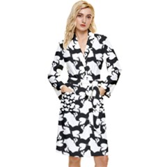 Playful Pups Black And White Pattern Long Sleeve Velvet Robe