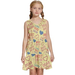 Love Mom Happy Mothers Day I Love Mom Graphic Pattern Kids  Sleeveless Tiered Mini Dress by Ravend