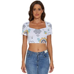 Art Pattern Design Wallpaper Background Print Short Sleeve Square Neckline Crop Top 