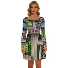 Necromancy Of The Mushroom Long Sleeve Wide Neck Velvet Dress by GardenOfOphir