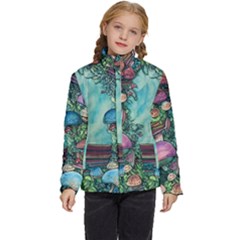 Sorcery And Spellwork With Mushrooms Kids  Puffer Bubble Jacket Coat by GardenOfOphir