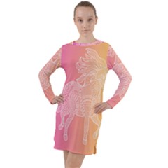 Unicorm Orange And Pink Long Sleeve Hoodie Dress by lifestyleshopee